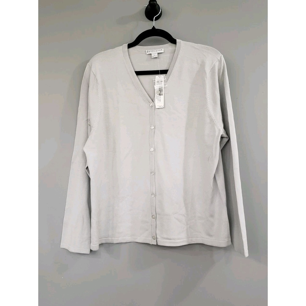 NEW SILK BLEND - LARGE PETITE Pendleton Cardigan‎ Sweater Button Up Solid GRAY